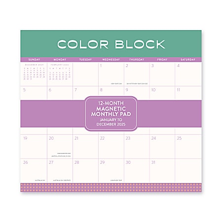 2025 Orange Circle Studio Monthly Magnetic Calendar Pad, 8-13/16” x 9-5/8", Color Block, January To December