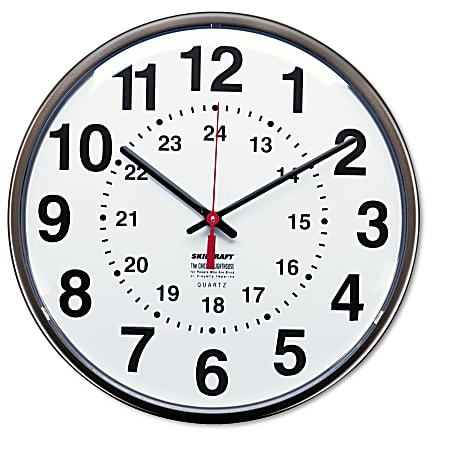 SKILCRAFT® 24-Hour Clock, 12" Diameter, Dark Brown (AbilityOne 6645-01-342-8199)