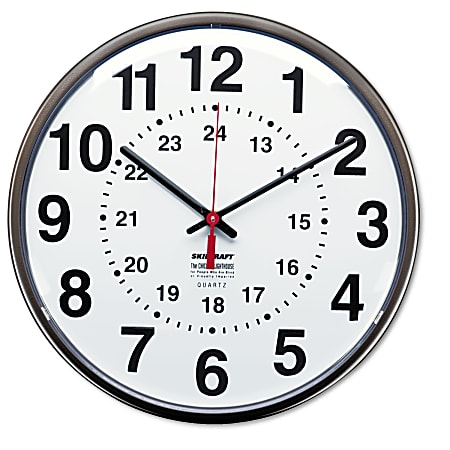SKILCRAFT® 24-Hour Clock, 12" Diameter, Dark Brown
