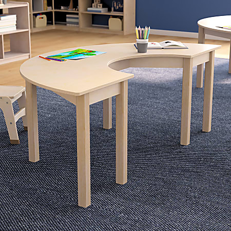 Flash Furniture Bright Beginnings Commercial Grade Wood Half Circle Preschool Classroom Activity Table, 21”H x 29-1/2”W x 59”D, Beech