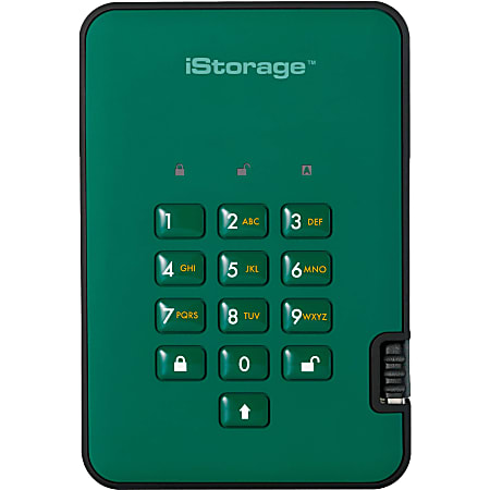 iStorage diskAshur2 HDD 1 TB | Secure Portable Hard Drive | Password Protected | Dust/Water-Resistant | Hardware Encryption IS-DA2-256-1000-GN - USB 3.1 - 148 MB/s Maximum Read Transfer Rate - 256-bit AES Encryption Standard - 3 Year Warranty