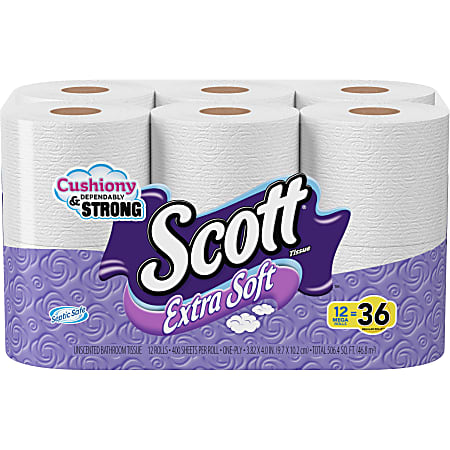 Scott Extra Soft Bath Tissue - 1 Ply - 4" x 4.50" - 400 Sheets/Roll - White - Soft, Absorbent, Unscented, Textured - For Bathroom - 48 / Carton