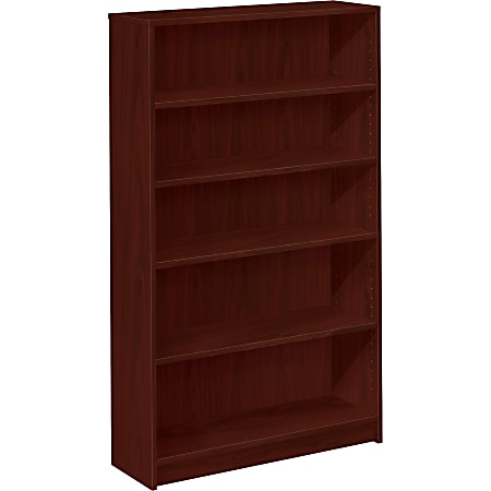 HON® 1870-Series Laminate Modular Shelving Bookcase, 5 Shelves (3 Adjustable), 60"H x 36"W x 11-1/2"D, Mahogany