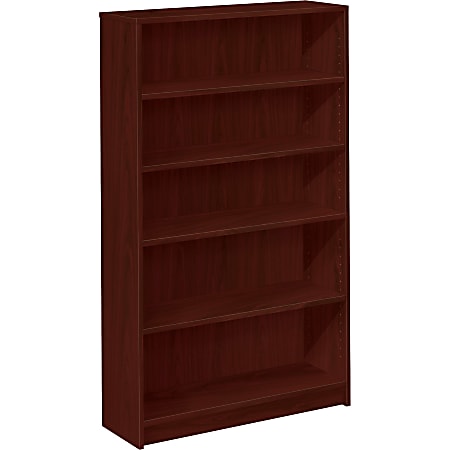 HON® 1870-Series Laminate Bookcase, 5 Shelves (3 Adjustable), Mahogany
