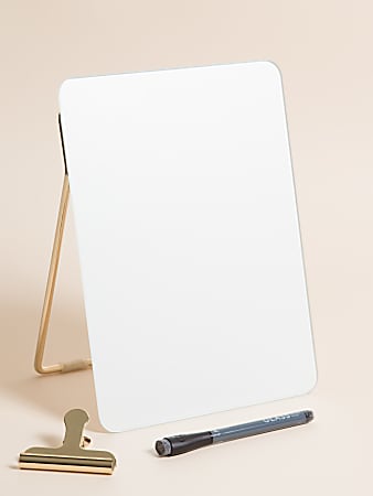 U Brands Glass Dry-Erase Desktop Easel, Tempered Glass, Gold Metal Stand,  Removable Clip