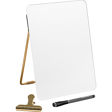 U Brands Non Magnetic Glass Dry Erase Desktop Easel 11 34 X 8 12 Tempered  Glass Gold Metal Stand Removable Clip - Office Depot