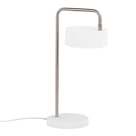 LumiSource Puck Contemporary Table Lamp, 17-1/2”H, Nickel/White
