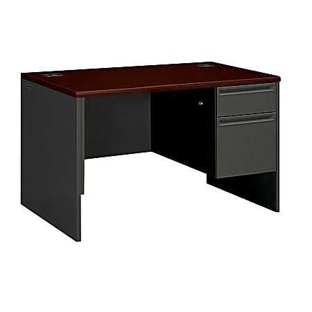 HON® 38000 Series™ Right Pedestal Desk With Lock, Mahogany/Charcoal
