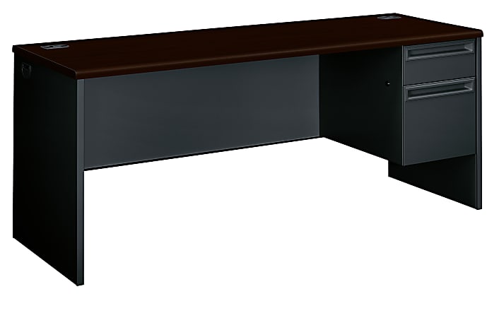 HON® 38000 72"W Right-Pedestal Computer Desk Credenza With Lock, Mahogany/Charcoal