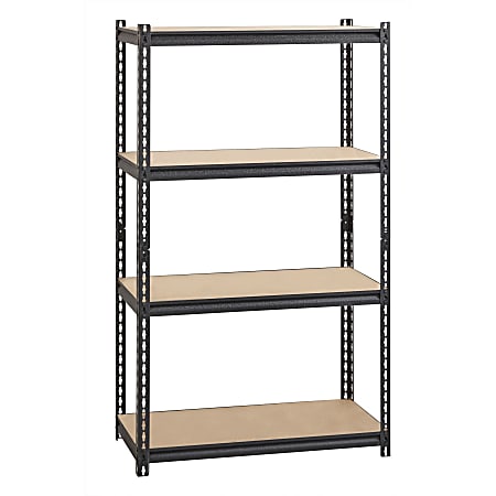 Lorell Iron Horse 2300 lb Capacity Riveted Shelving - 4 Shelf(ves) - 60" x 36"x 18" Depth - 30% Recycled - Black - Steel, Particleboard - 1 Each