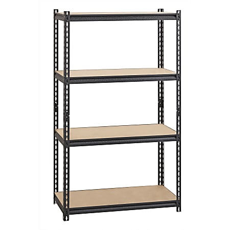 Lorell Iron Horse 2300 lb Capacity Riveted Shelving - 4 Shelf(ves) - 60" Height x 36" Width x 18" Depth - 30% Recycled - Black - Steel, Particleboard - 1 Each