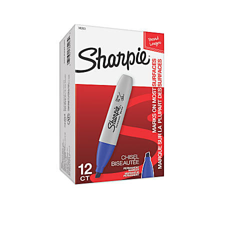 Sharpie® Chisel-Tip Permanent Markers, Blue, Pack Of 12