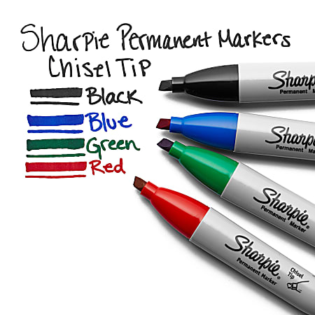 Sharpie® Permanent Markers, Chisel Tip, Black Ink, Pack Of 12 Markers