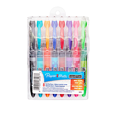 Paper Mate® Liquid Expresso® Porous Point Pens, Medium Point, 1.0 mm, Clear Barrel, Assorted Ink Colors, Pack Of 8