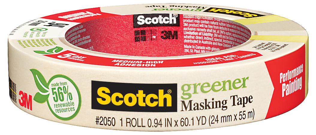 Scotch® Greener Masking Tape For Performance Painting, 15/16" x 60 Yd., Tan