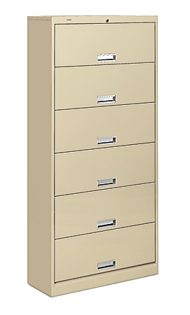 HON® Brigade® 600 36"W Lateral 6-Shelf Legal-Size File Cabinet With Locking Doors, Metal, Putty