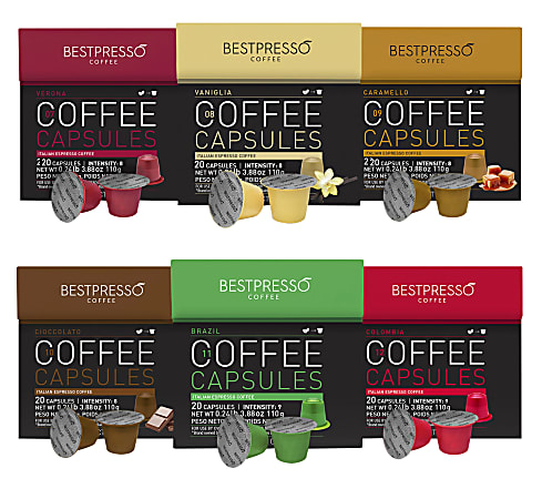 Bestpresso Single-Serve Coffee Freshpacks, Tropical, Variety Pack, Carton Of 120, 6 x 20 Per Box