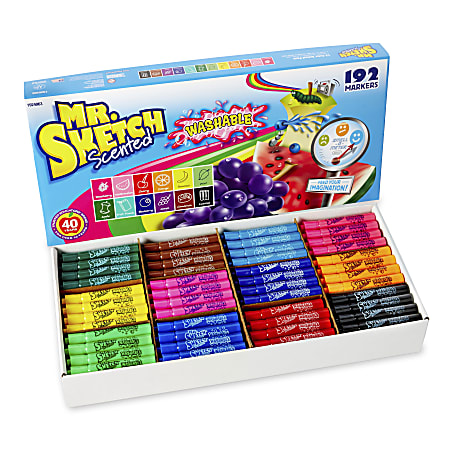 Mr. Sketch Scented Washable Markers - Narrow Narrow Chisel, Medium, Broad Marker Point - Washable - Assorted Ink - 192 / Set