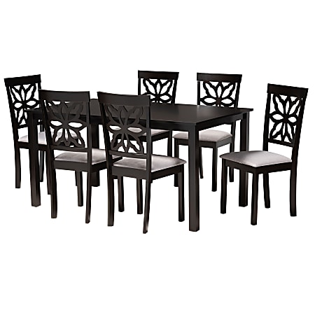 Baxton Studio Dallas Dining Set, 29-3/16”H x 59-1/16”W x 35-7/16”D, Gray/Dark Brown