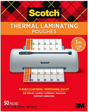 Scotch Thermal Laminating Pouches TP3854 50 8 78 x 11 34 Clear Pack Of 50 Laminating  Sheets - Office Depot