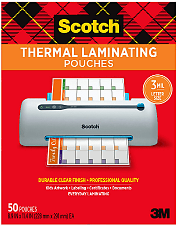 Scotch® Thermal Laminating Pouches TP3854-50, 8-7/8" x 11-3/4", Clear, Pack Of 50 Laminating Sheets
