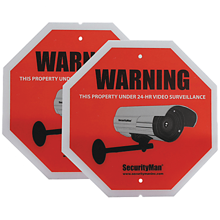 Security Man Surveillance Warning Signs, Pack Of 2, SIGN2PK-EN