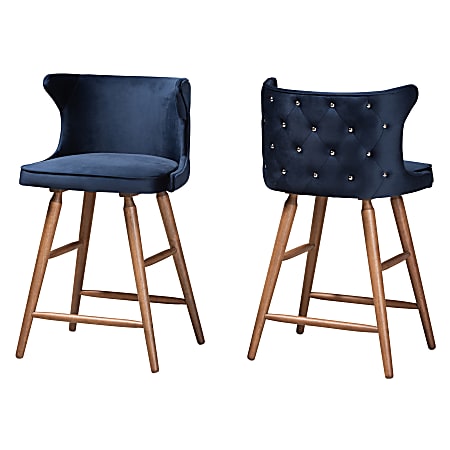 Baxton Studio Sagira Counter Stools, Navy Blue/Walnut, Set Of 2 Stools