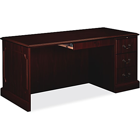 HON® 94000 66"W Right Single Pedestal Computer Desk, Mahogany