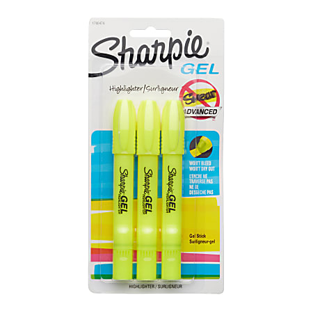 Sharpie® Accent® Gel Highlighters, Yellow, Pack Of 3