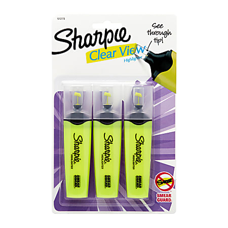 Sharpie® Clear View™ Highlighters, Yellow, Pack Of 3