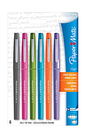 Paper Mate® Flair® Porous-Point Pens, Medium Point, 1.0 mm, Assorted Ink Colors, Pack Of 6 Pens