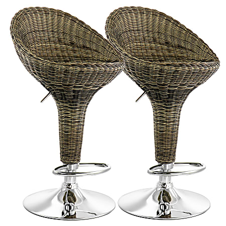 Elama Adjustable Rattan Bar Stools, 23 1/4"H - 40"H, Brown/Chrome, Set Of 2 Stools