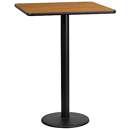 Flash Furniture Square Laminate Table Top With Round Bar-Height Table Base, 43-3/16”H x 24”W x 24”D, Natural