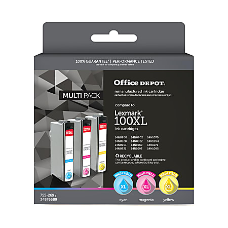 Office Depot® Brand Remanufactured High-Yield Cyan, Magenta, Yellow Ink Cartridge Replacement For Lexmark™ 100XL, Pack Of 3