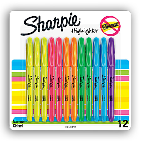 Sharpie® Accent® Pocket Highlighters, Chisel Tip, Assorted, Pack Of 12