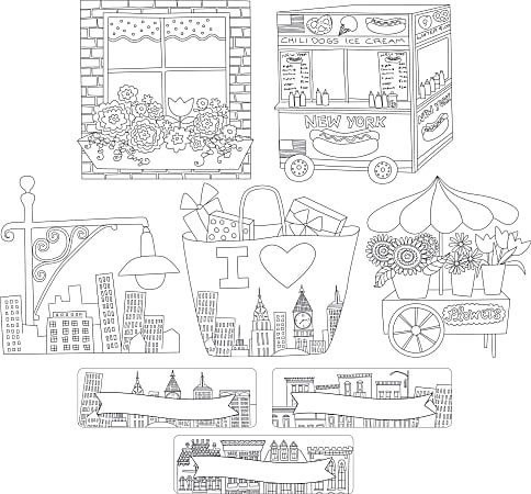 Barker Creek Double-Sided Accents, Color Me! Cityscapes, Set Of 48 Accents