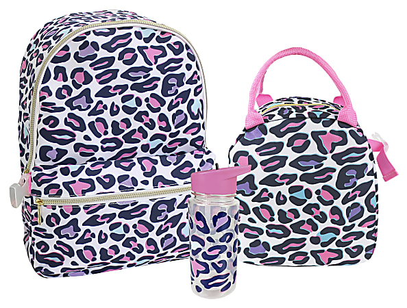 Office Depot® Brand School Backpack and Lunch Box Set With Water Bottle, Multicolor Animal Print