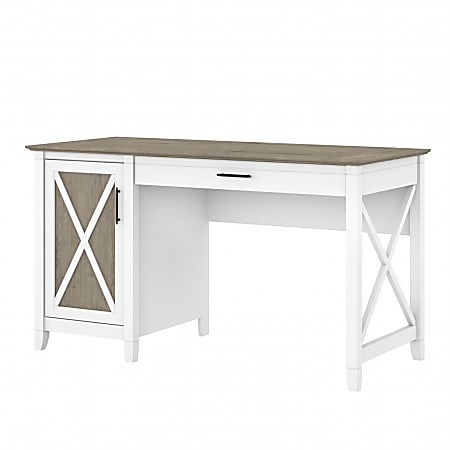 Bush Furniture Key West 54"W Computer Desk With Keyboard Tray And Storage, Shiplap Gray/Pure White, Standard Delivery