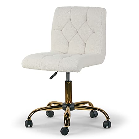 Glamour Home Aman Ergonomic Boucle Upholstered Mid-Back Adjustable Height Swivel Office Task Chair, Cream