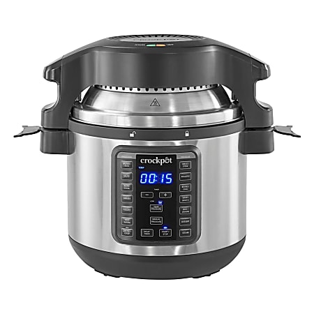 Crock Pot 8 Quart Express Crock Slow Cooker With Air Fryer Lid Silver -  Office Depot