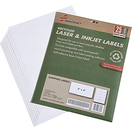 SKILCRAFT® 100% Recycled Inkjet/Laser Shipping Labels, Rectangle,