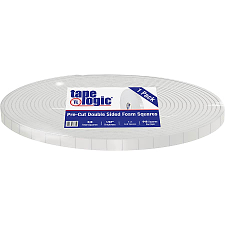 Tape Logic® Double-Sided Foam Squares, 31.25 mils, 3 Core, 1 x 1, White,  Roll Of 648