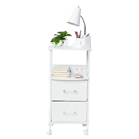 Dormify Sunny Charging 2-Drawer Cart on Wheels, White