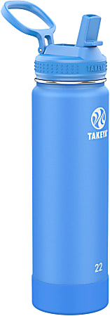 Takeya Actives Insulated Water Bottle With Straw Lid, 22 Oz, Cobalt