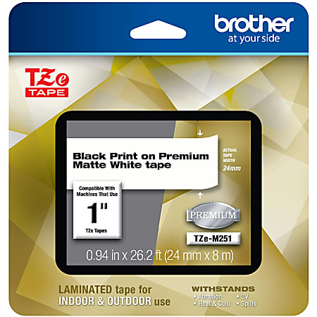 Brother TZE Premium Matte Laminated Tape 0.94 x 26.2 BlackWhite