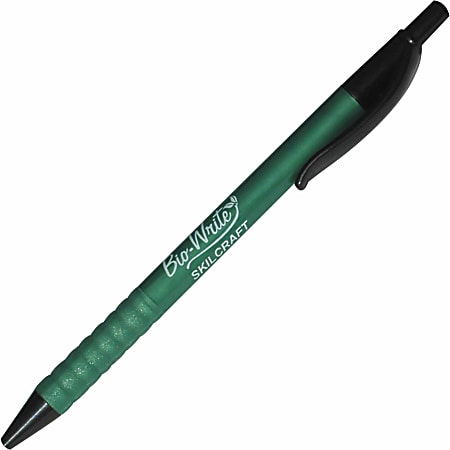 SKILCRAFT® Bio-Write® Retractable Pens, Fine Point, Black Ink, Pack Of 12 (AbilityOne 7520-01-578-9304)