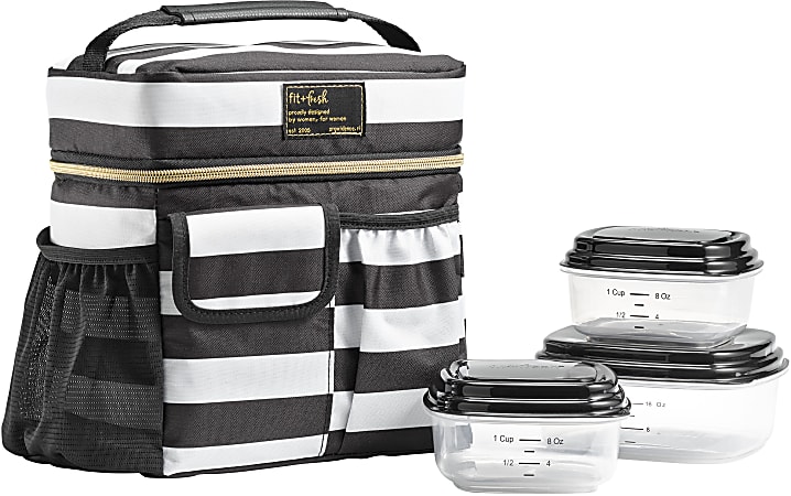 Insulated Lunch Box With Soft Padded Handles - Black With White