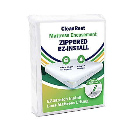 CleanRest Mattress Encasements, Twin, 75”L x 39”W x 15”D, White, Case Of 3 Encasements