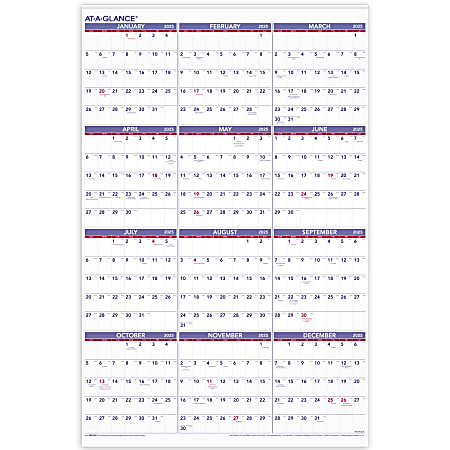 2025 AT-A-GLANCE® Yearly Wall Calendar, 24" x 36", Traditional, January 2025 To December 2025, PM1228
