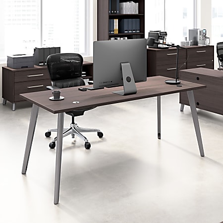 WorkPro® Motiva 72"W Modern Office Desk With Metal Legs, Storm Gray, Standard Delivery